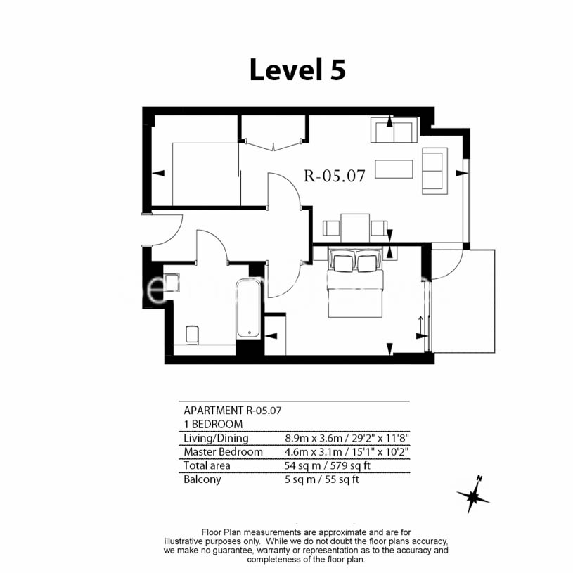 1  bedroom flat to rent in Rosemary Building, Royal Mint Gardens, E1-Floorplan