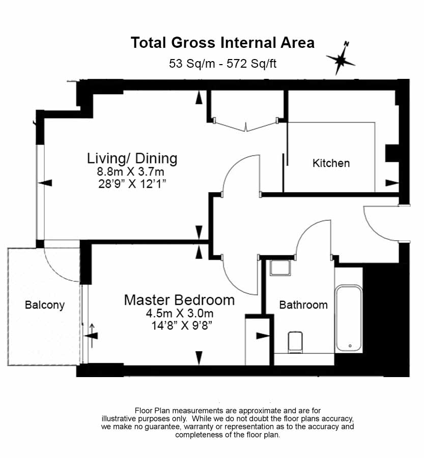 1  bedroom flat to rent in Rosemary Building, Royal Mint Gardens, E1-Floorplan