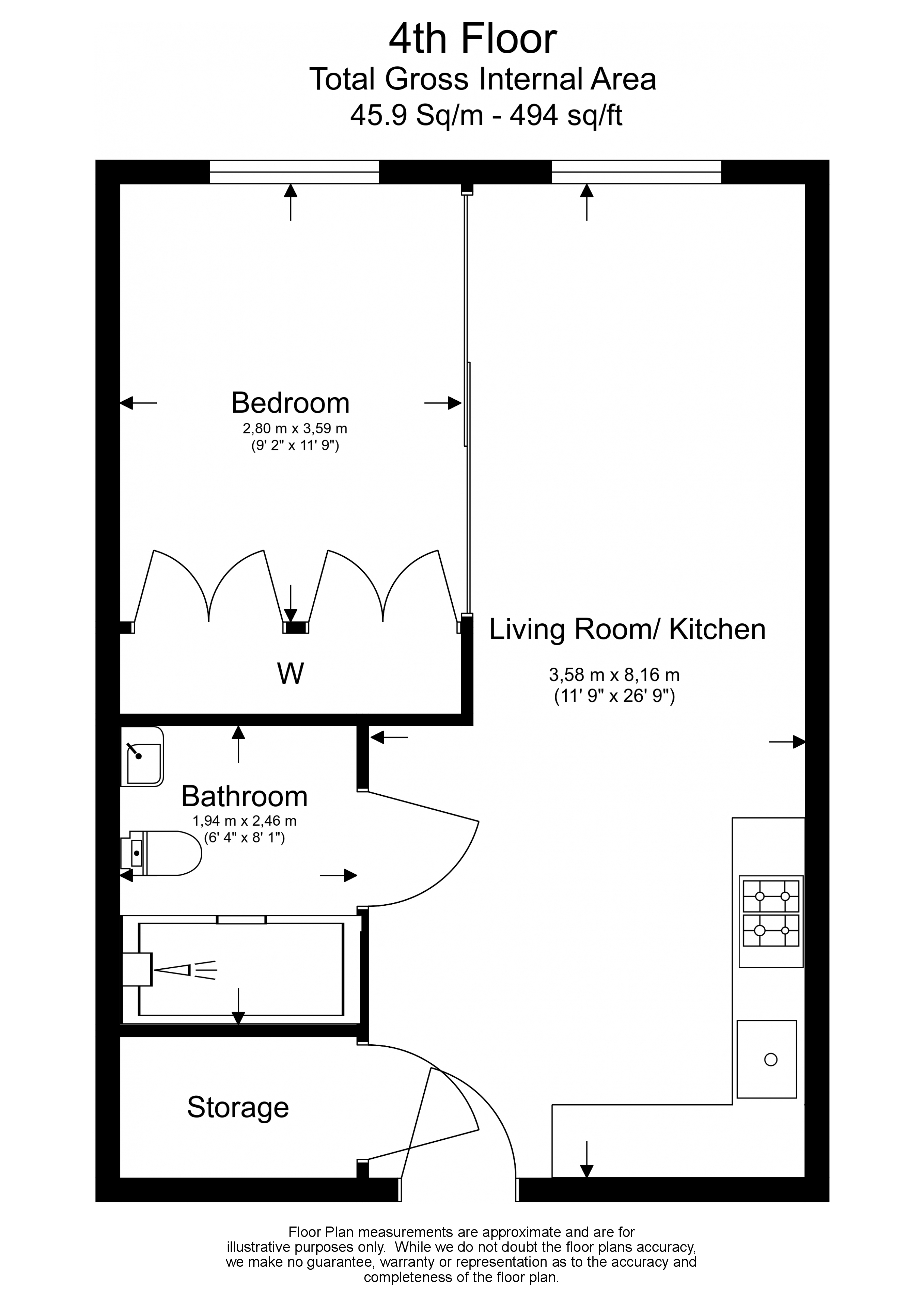 1  bedroom flat to rent in Emery Wharf, London Dock, E1W-Floorplan