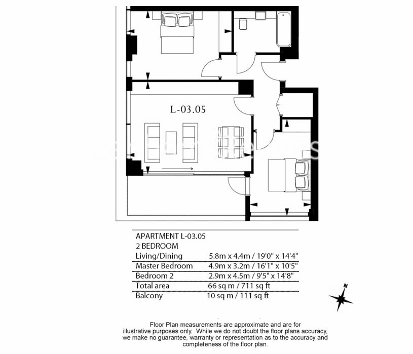 2  bedrooms flat to rent in Rosemary Place, Royal Mint Street,  E1-Floorplan