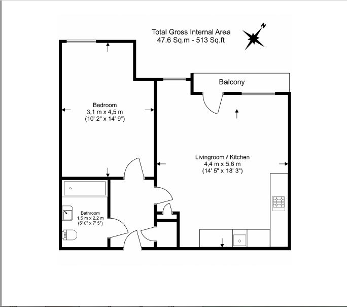 1  bedroom flat to rent in Luxe Tower, Dock Street, E1-Floorplan