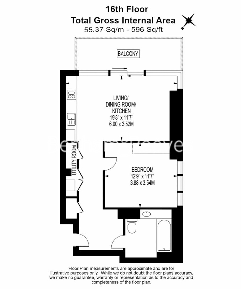 1  bedroom flat to rent in Meranti House, Goodmans Fields, E1-Floorplan