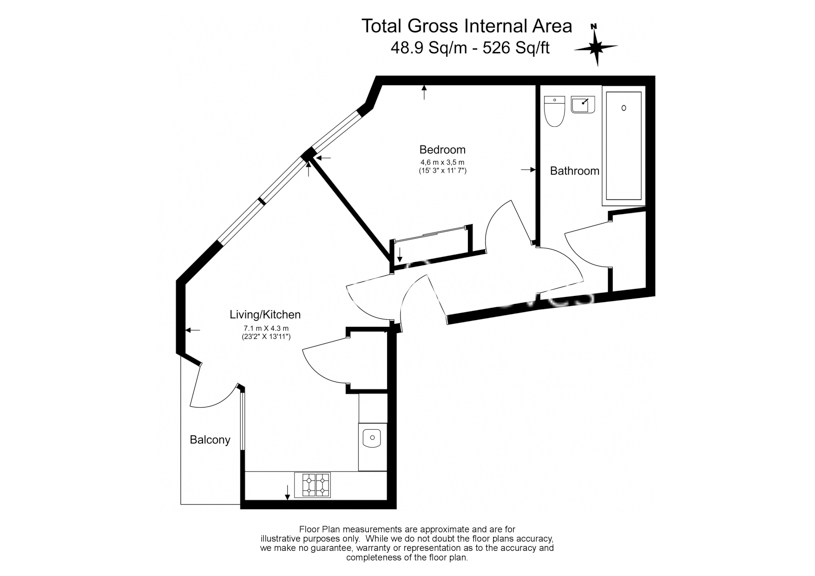 1 bedroom flat to rent in Plumbers Row, Aldgate East, E1-Floorplan