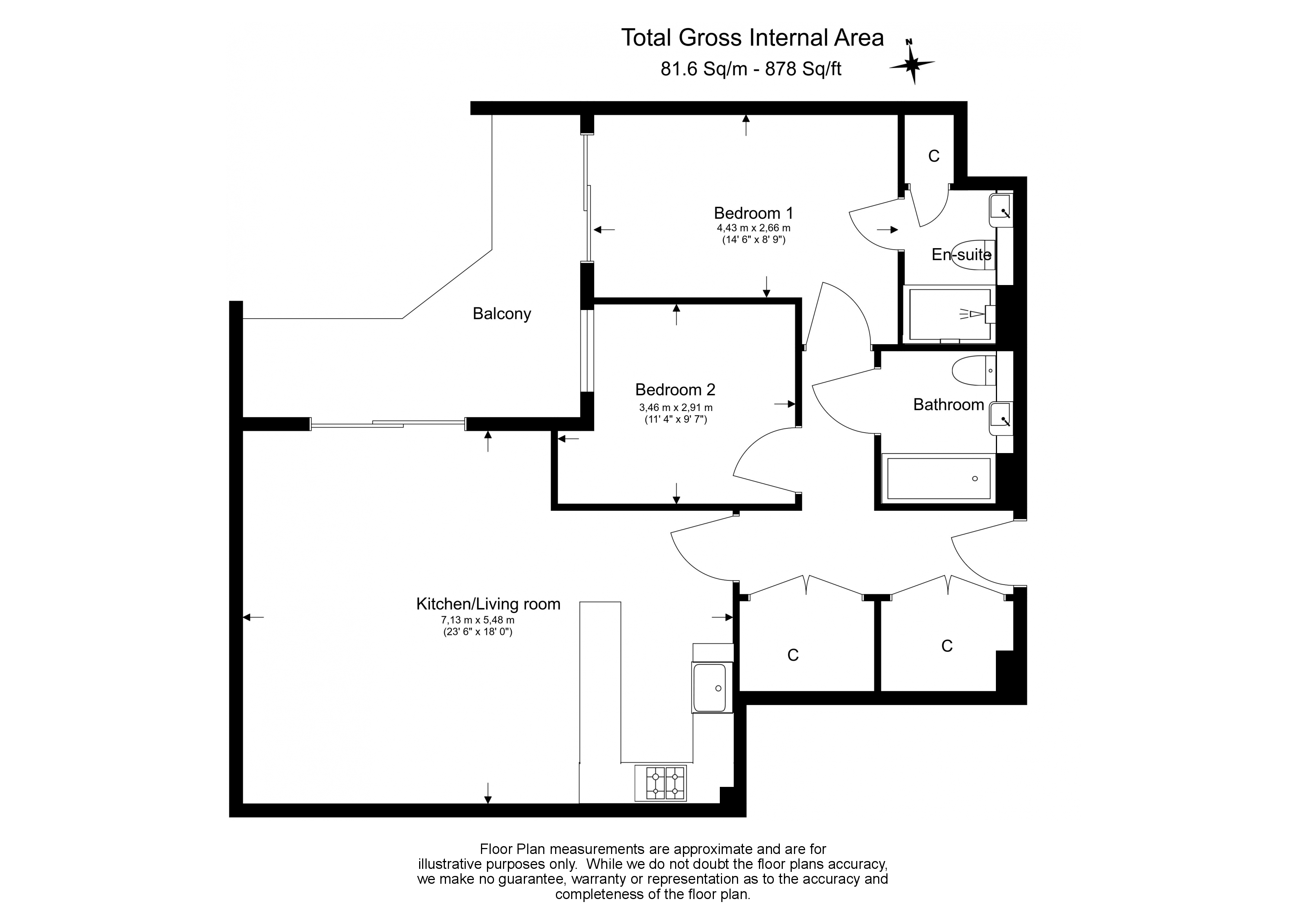 2  bedrooms flat to rent in Quebec Way, Surrey Quays, SE16-Floorplan