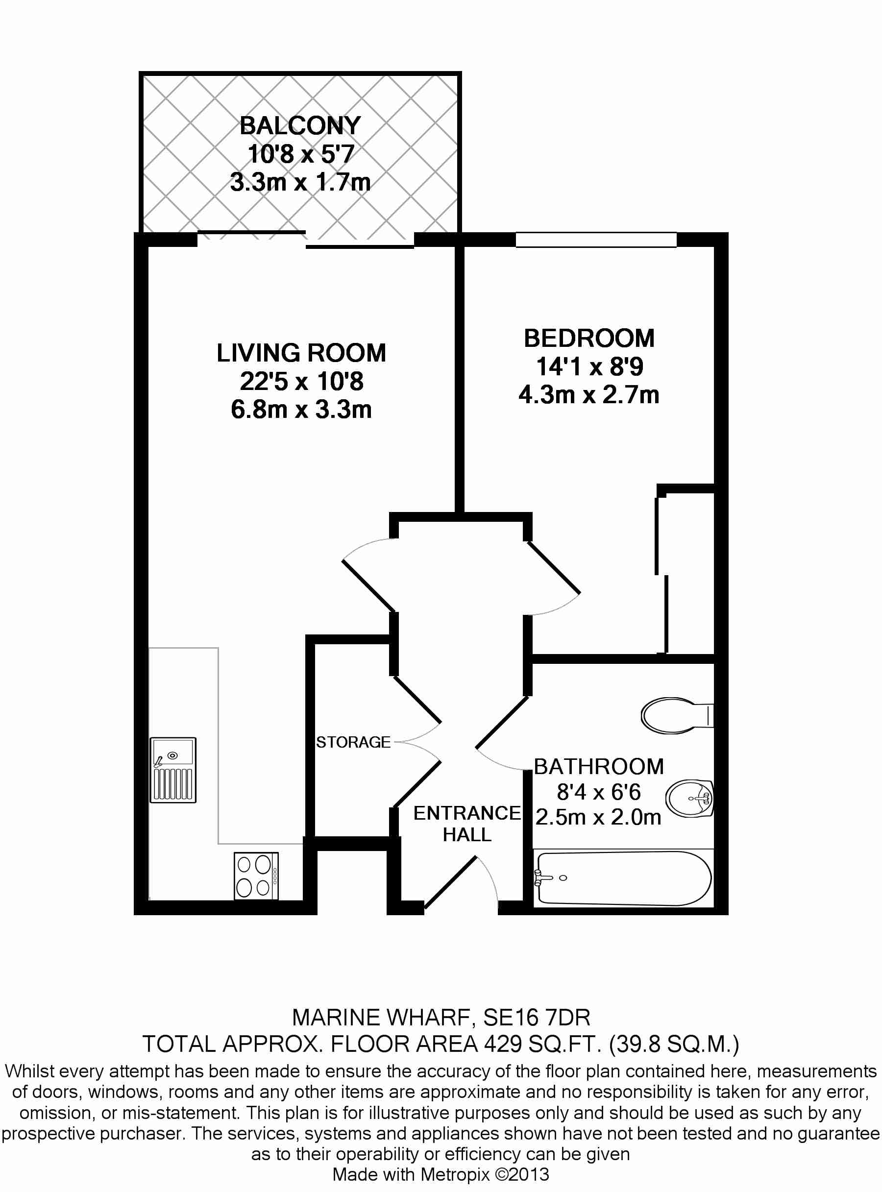 1  bedroom flat to rent in Harbourside Court, Gullivers Walk, SE8-Floorplan