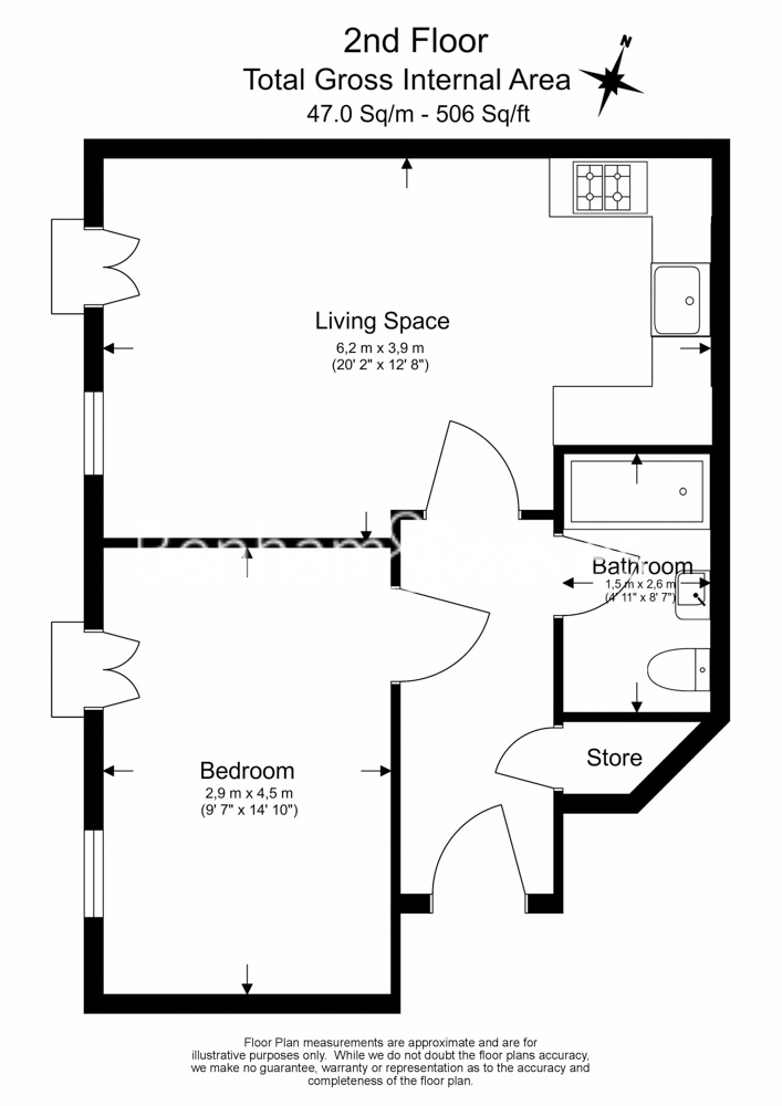 1  bedroom flat to rent in Tower Mill Road, Southwark, SE15-Floorplan