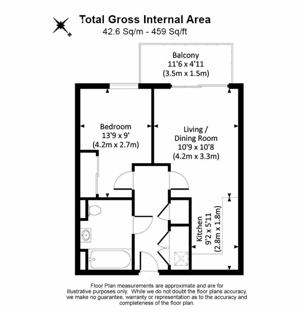 1  bedroom flat to rent in Whiting Way, Surrey Quays, SE16-Floorplan