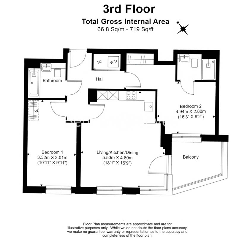 2 bedrooms flat to rent in Burney Street, Greenwich, SE10-Floorplan