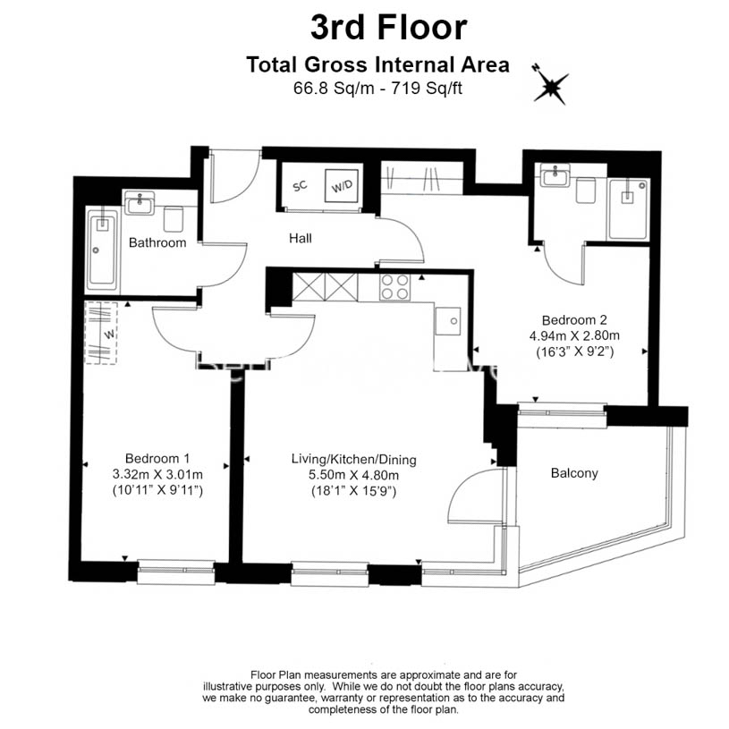 2  bedrooms flat to rent in Burney Street, Greenwich, SE10-Floorplan