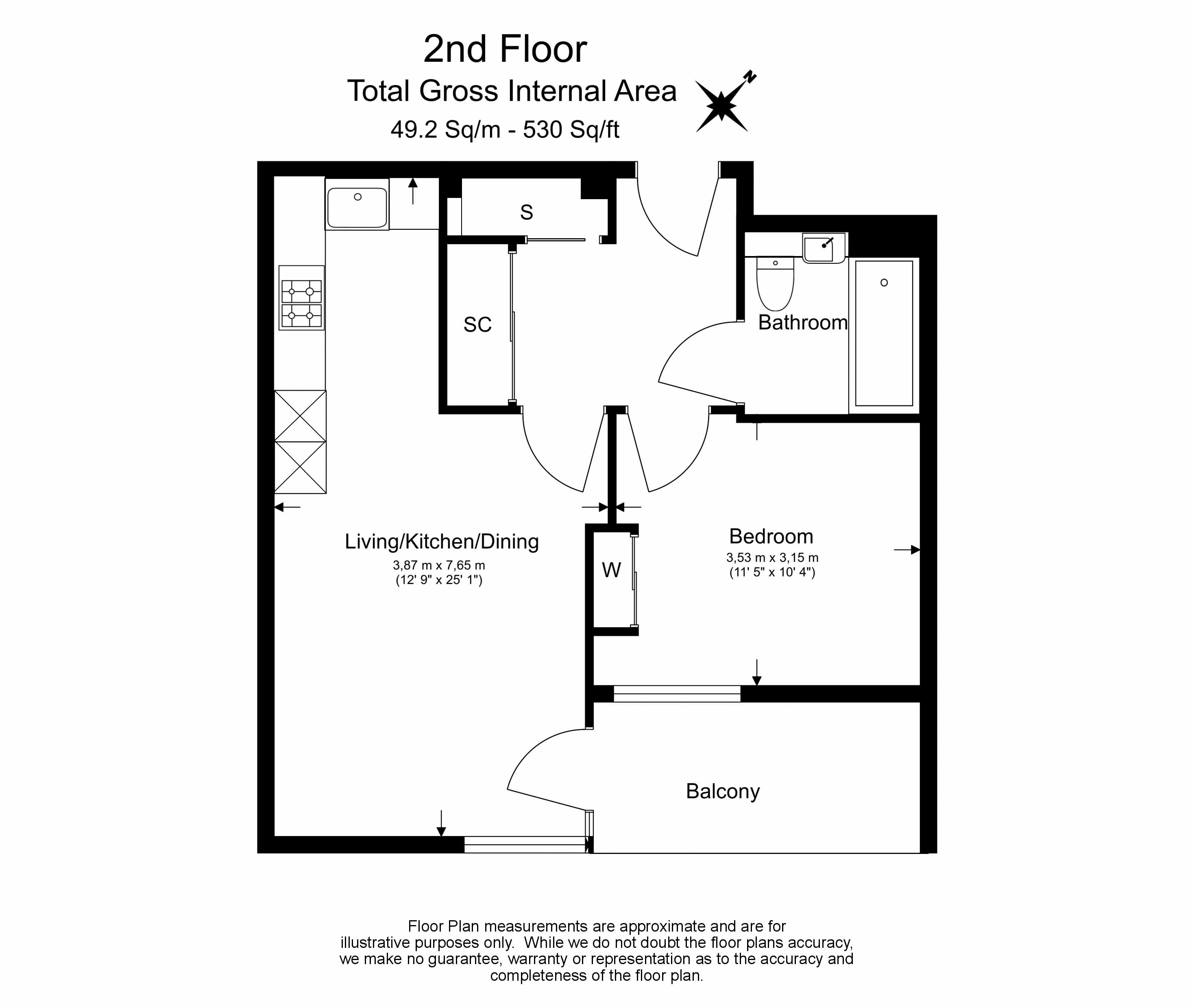 1  bedroom flat to rent in Burney Street, Greenwich, SE10-Floorplan