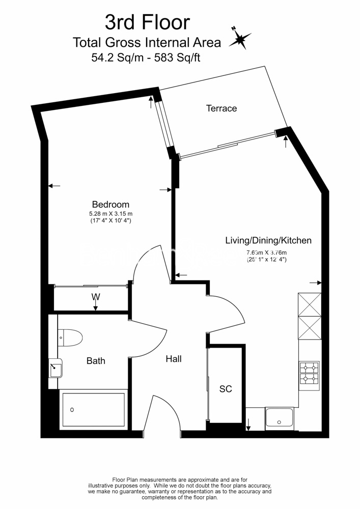 1  bedroom flat to rent in Burney Street, Greenwich, SE10-Floorplan