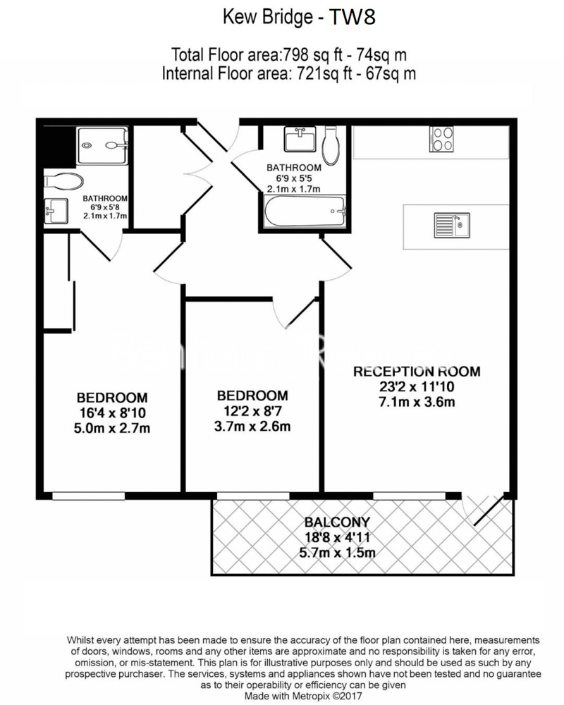 2  bedrooms flat to rent in Kew Bridge Road, Brentford, TW8-Floorplan