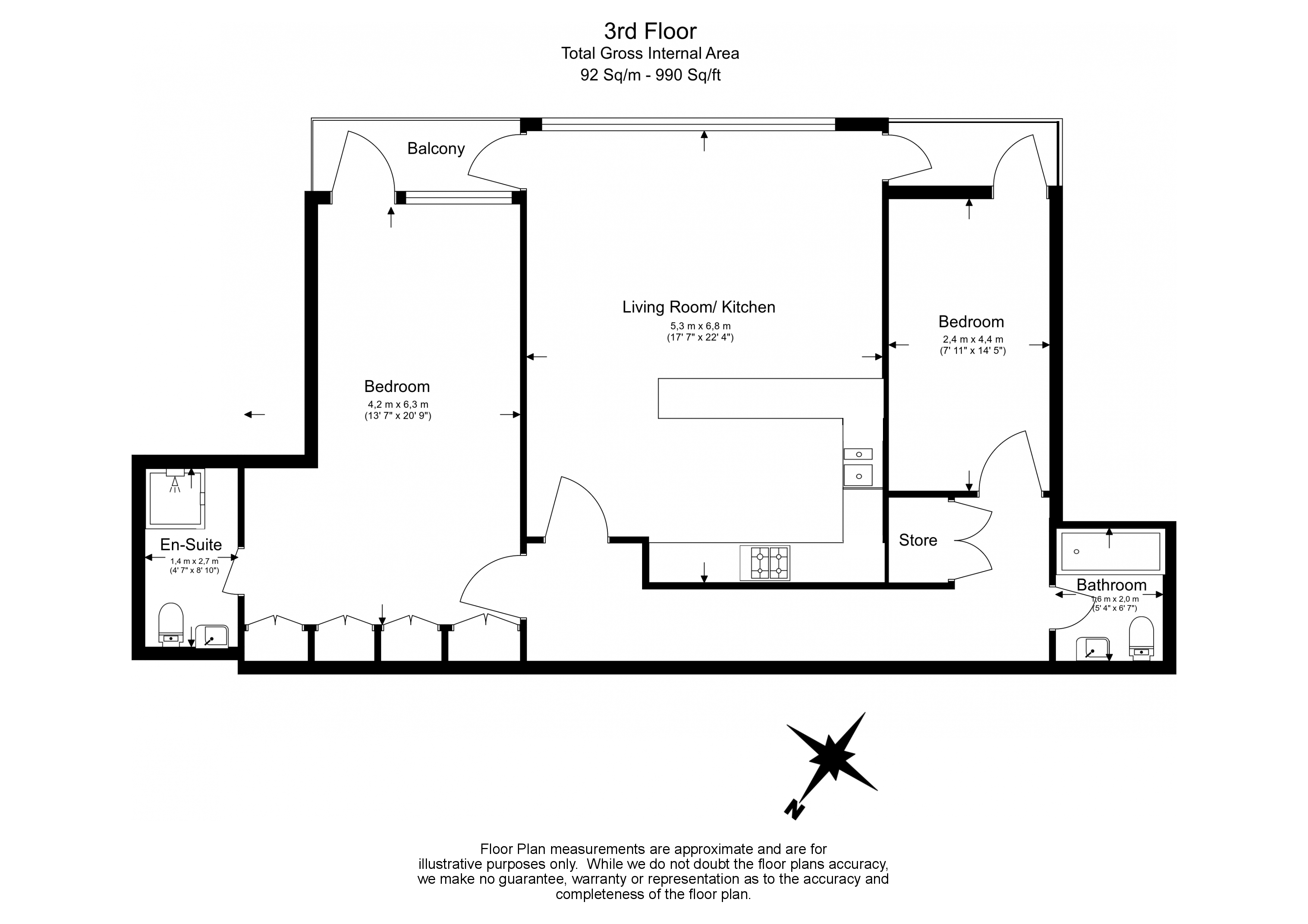 2  bedrooms flat to rent in Kew Bridge Road, Brentford, TW8-Floorplan