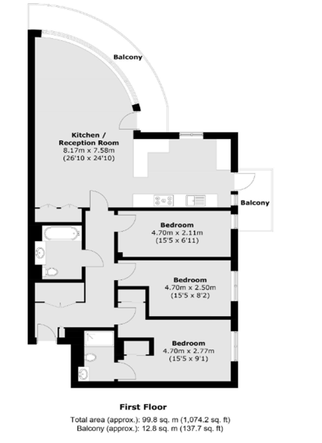 3  bedrooms flat to rent in Kew Bridge Road, Brentford, TW8-Floorplan