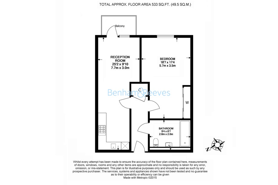 1 bedroom flat to rent in Mercury House, Epsom, KT17-Floorplan