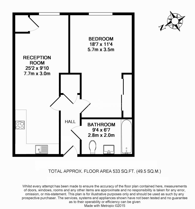 1 bedroom flat to rent in Mercury House, Ewell, KT17-Floorplan