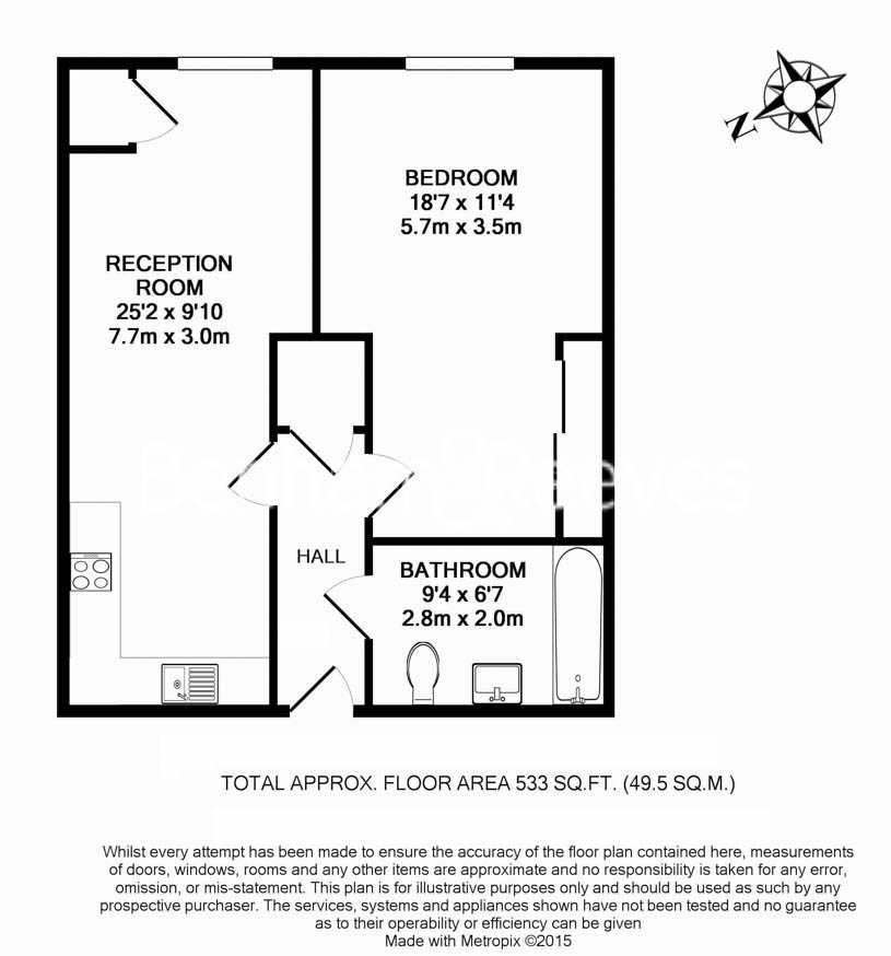 1  bedroom flat to rent in Mercury House, Ewell, KT17-Floorplan
