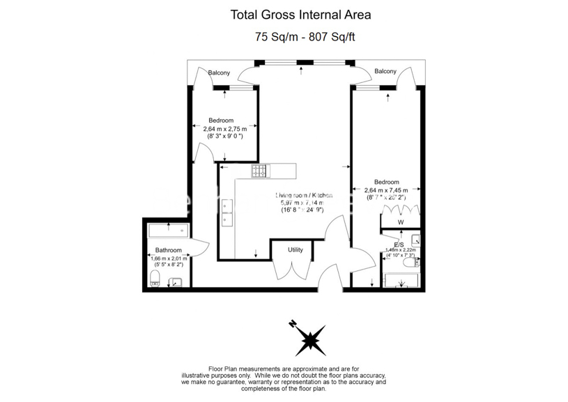 2  bedrooms flat to rent in Kew Bridge Road, Brentford, TW8-Floorplan