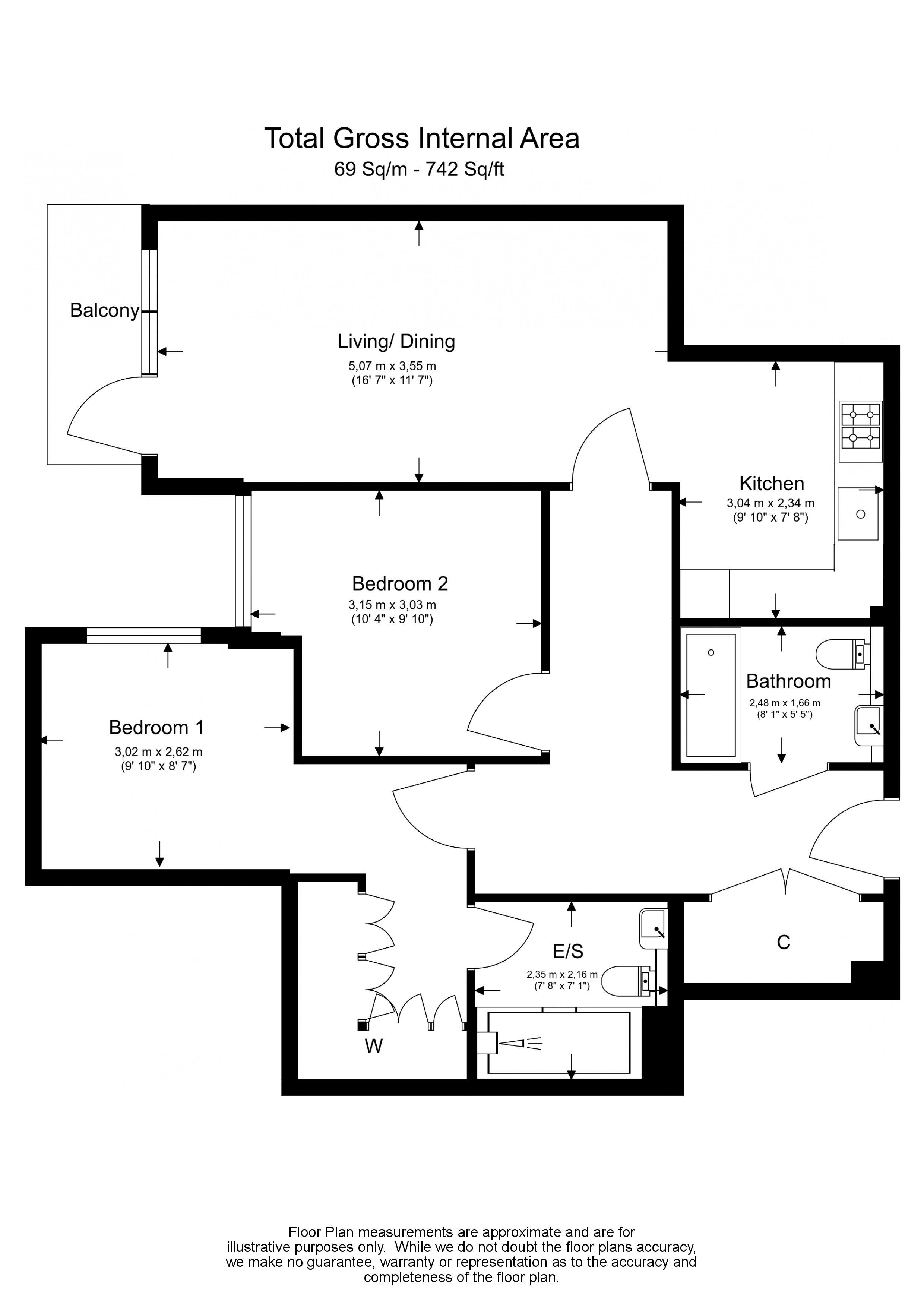 2  bedrooms flat to rent in Kew Bridge Road, Brentford, TW8-Floorplan