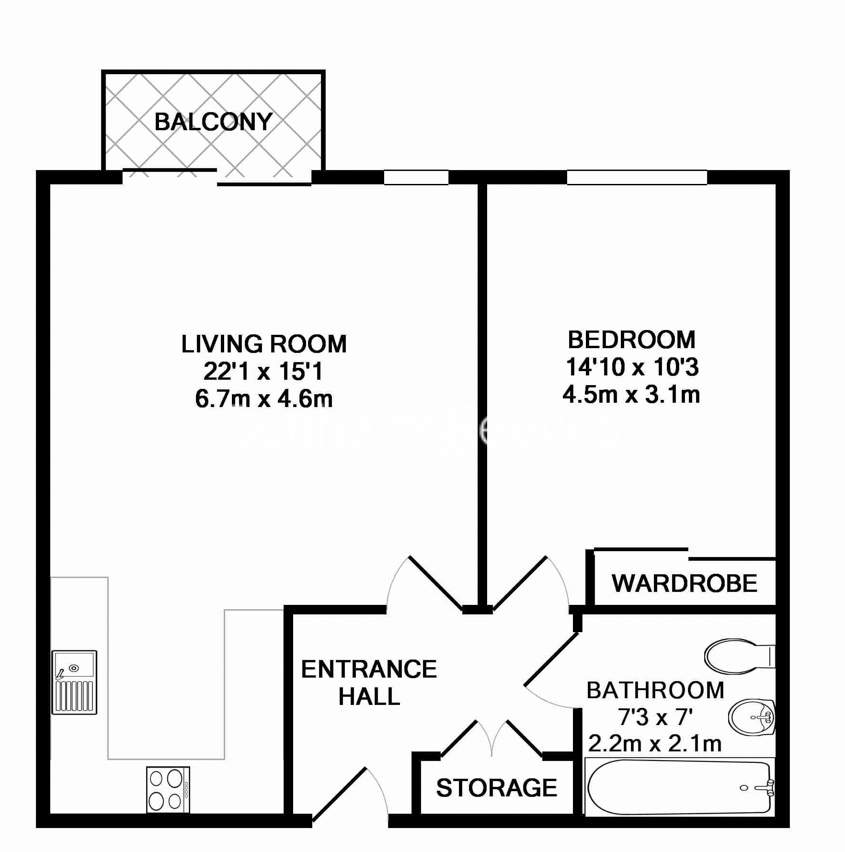 1  bedroom flat to rent in Blagrove Road, Teddington, TW11-Floorplan
