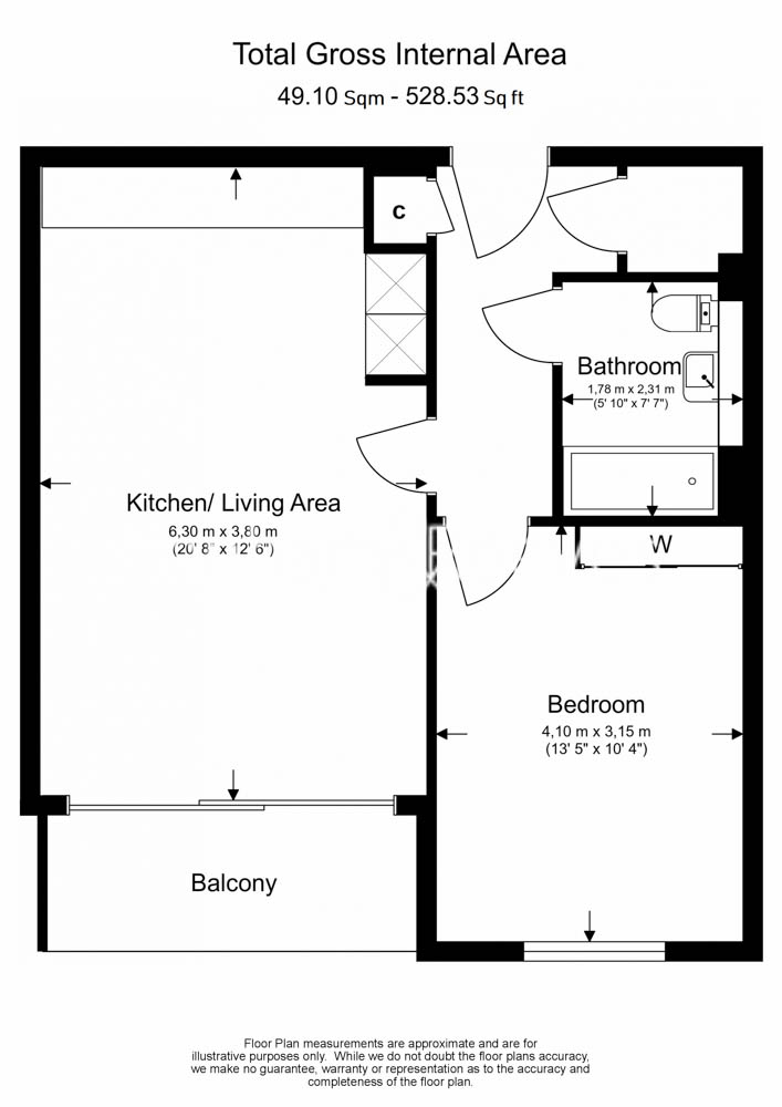 1  bedroom flat to rent in Kew Bridge West, Brentford, TW8-Floorplan