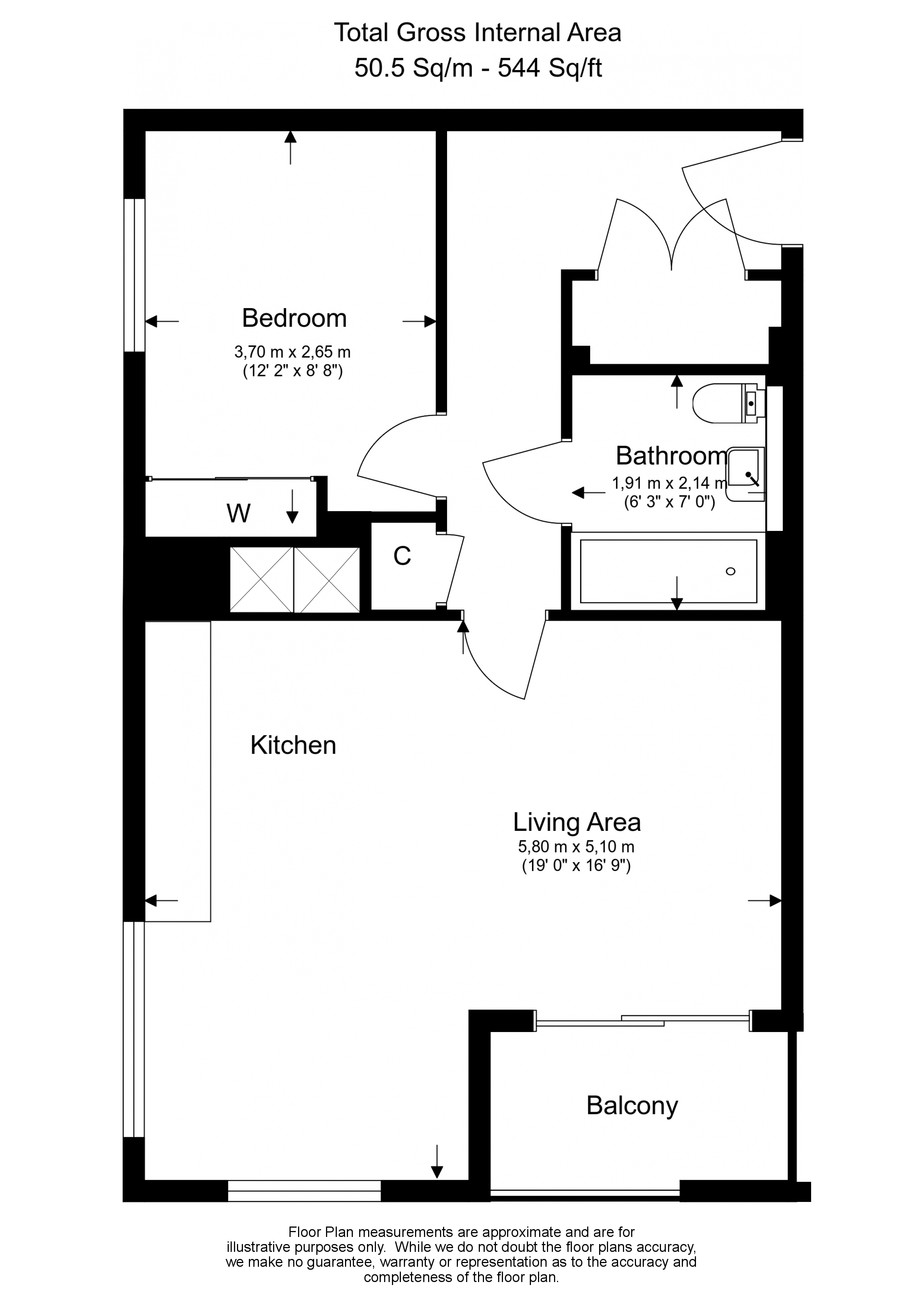 1  bedroom flat to rent in Pump House Crescent, Brentford, TW8-Floorplan