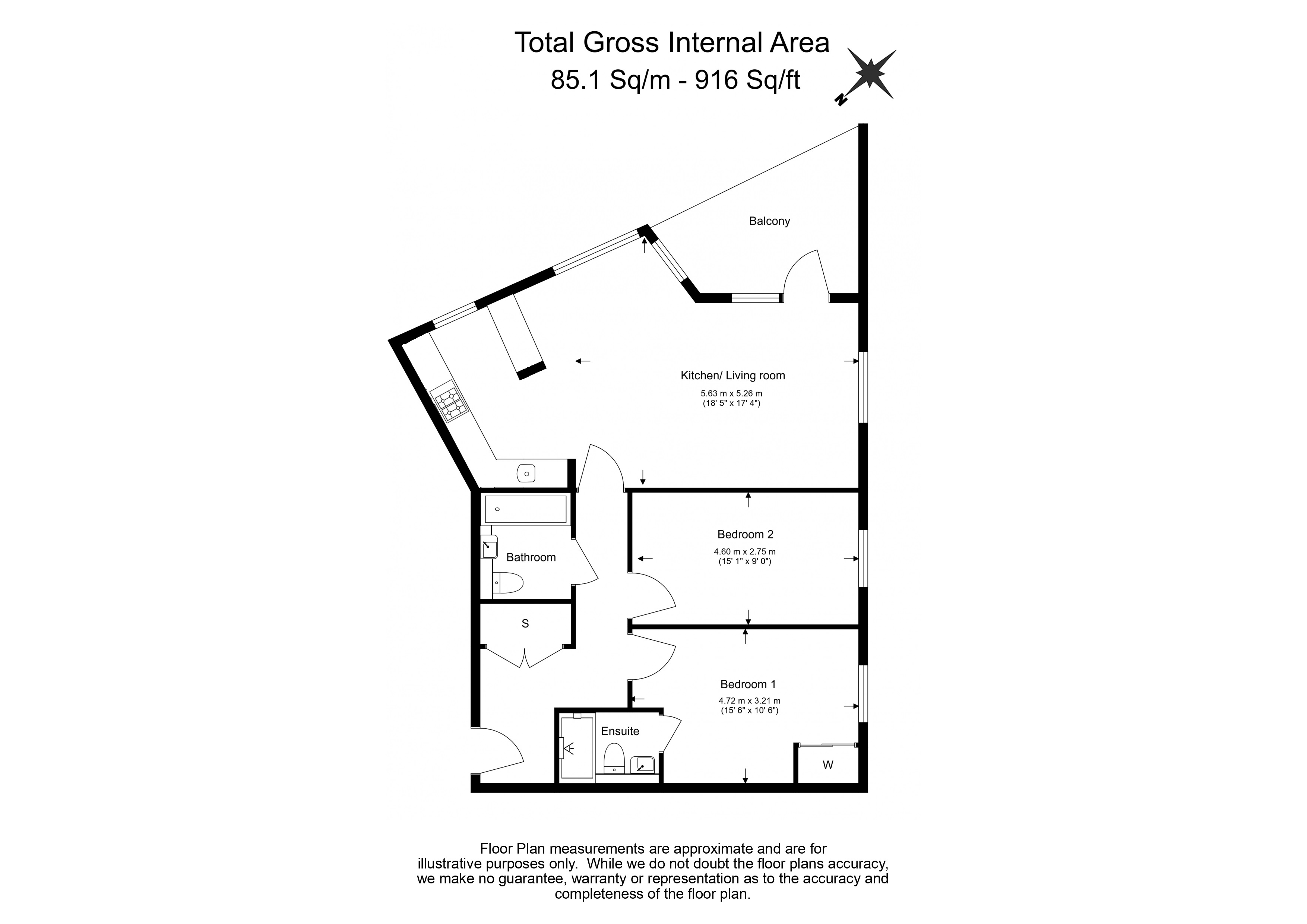 2  bedrooms flat to rent in High Street, Brentford, TW8-Floorplan