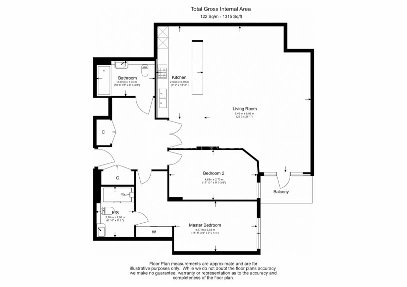 2  bedrooms flat to rent in Kew Bridge Road, Brentford, TW8-Floorplan