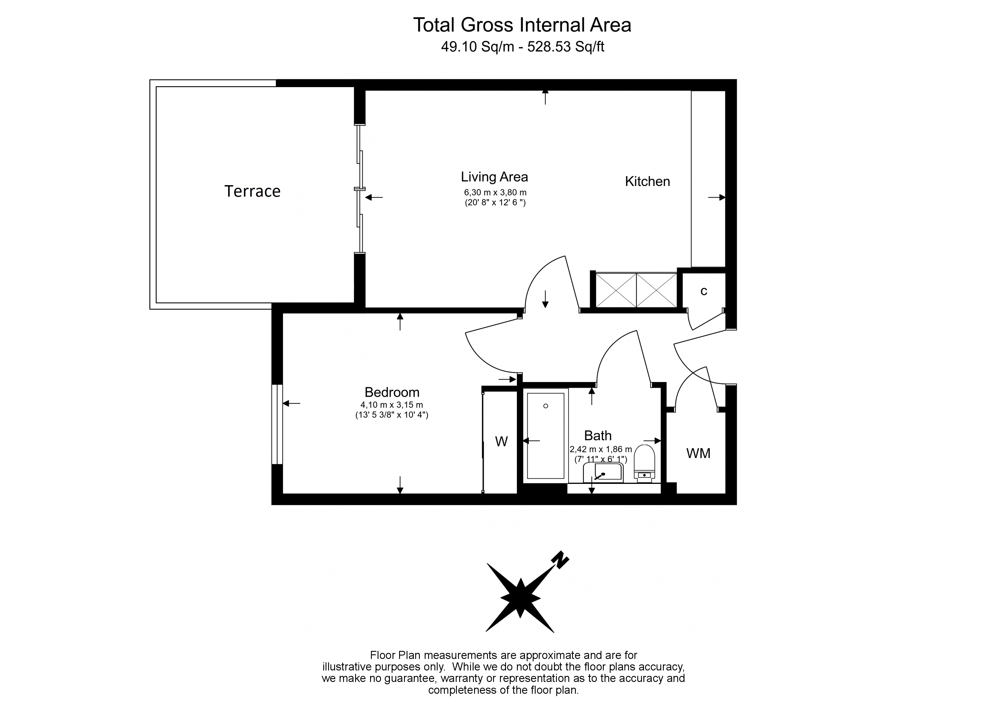 1  bedroom flat to rent in Pump House Crescent, Brentford, TW8-Floorplan