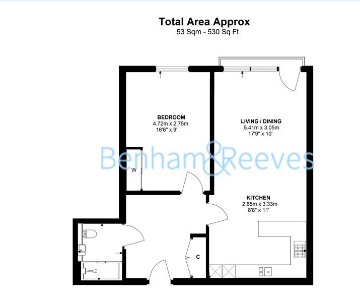 1  bedroom flat to rent in Kew Bridge Road, Kew, TW8-Floorplan