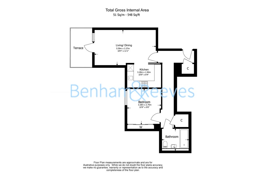 1 bedroom flat to rent in Kew Bridge Road, Brentford, TW8-Floorplan