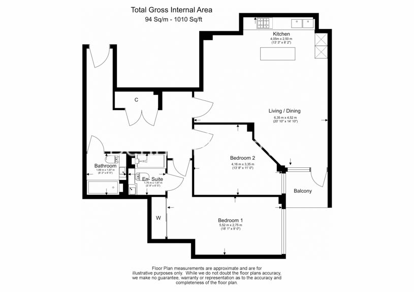 2  bedrooms flat to rent in Kew Bridge Road,Brentford, TW8-Floorplan
