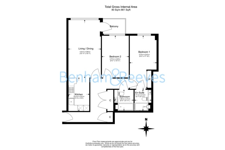 2  bedrooms flat to rent in Kew Bridge Road, Brentford, TW8-Floorplan