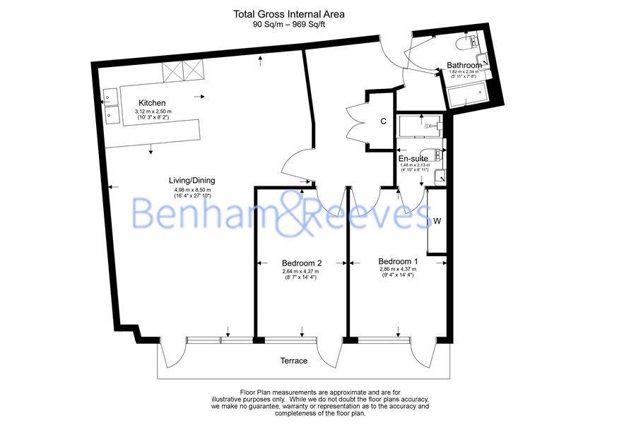 2  bedrooms flat to rent in Kew Bridge Road, Brentford, TW8-Floorplan