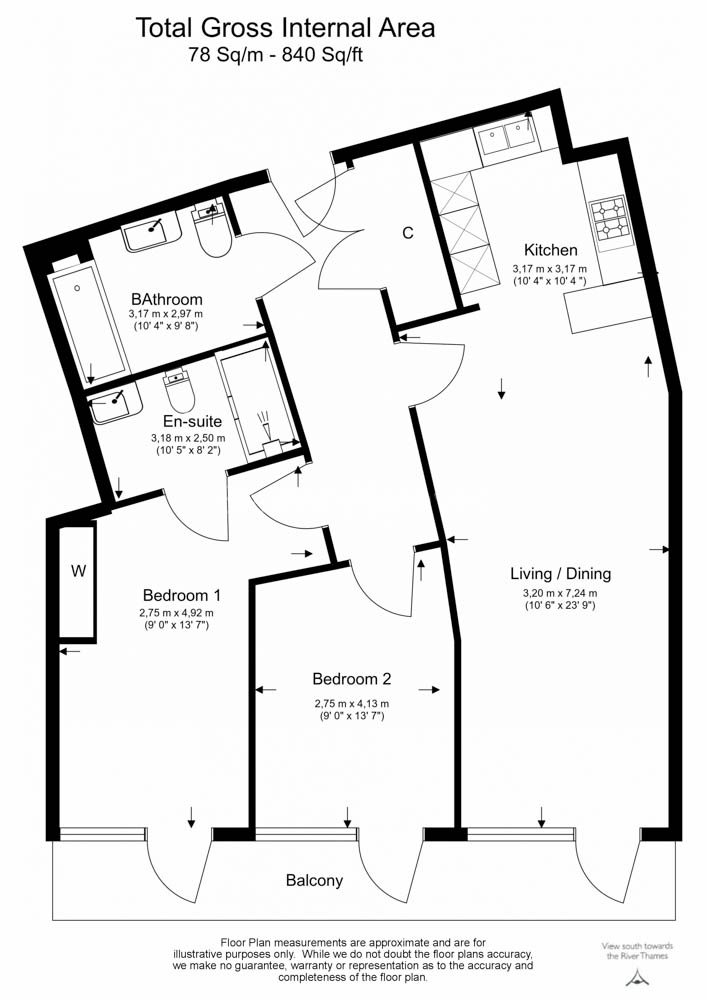2  bedrooms flat to rent in Kew Bridge Road, Brentford, TW8-Floorplan