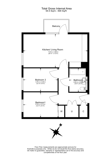 2  bedrooms flat to rent in Kew Bridge Road, Brentford, TW8-Floorplan