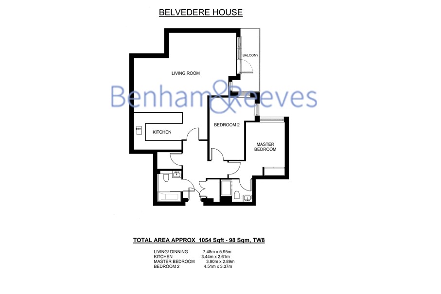 2  bedrooms flat to rent in Kew Bridge Road, Brentford, TW8-Floorplan