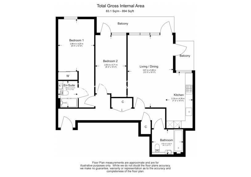 2  bedrooms flat to rent in Kew Bridge Road, Brentford, TW8-Floorplan