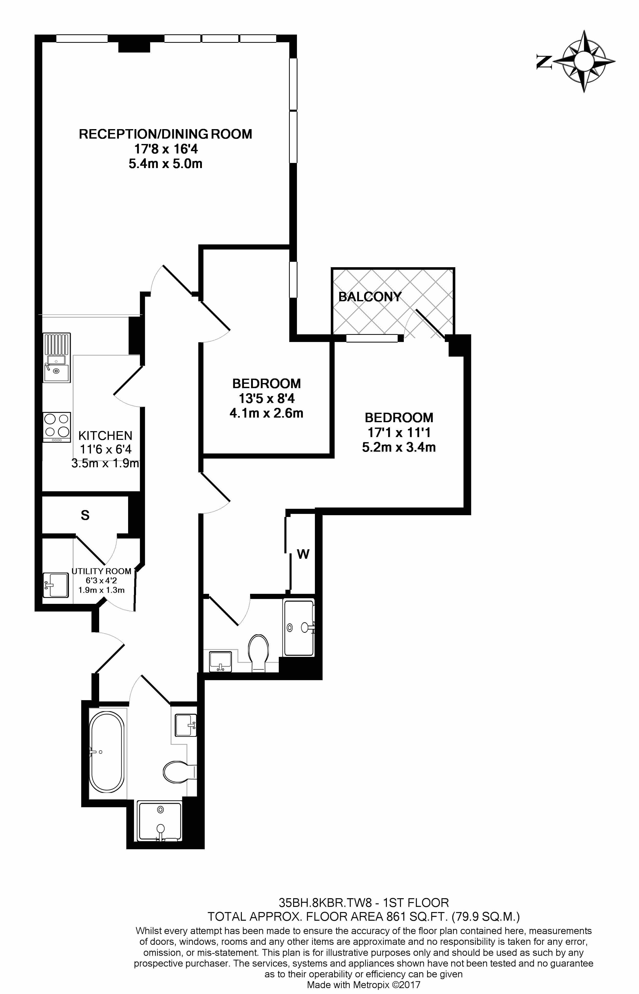 2  bedrooms flat to rent in Kew Bridge Road, Brentford, TW8-Floorplan