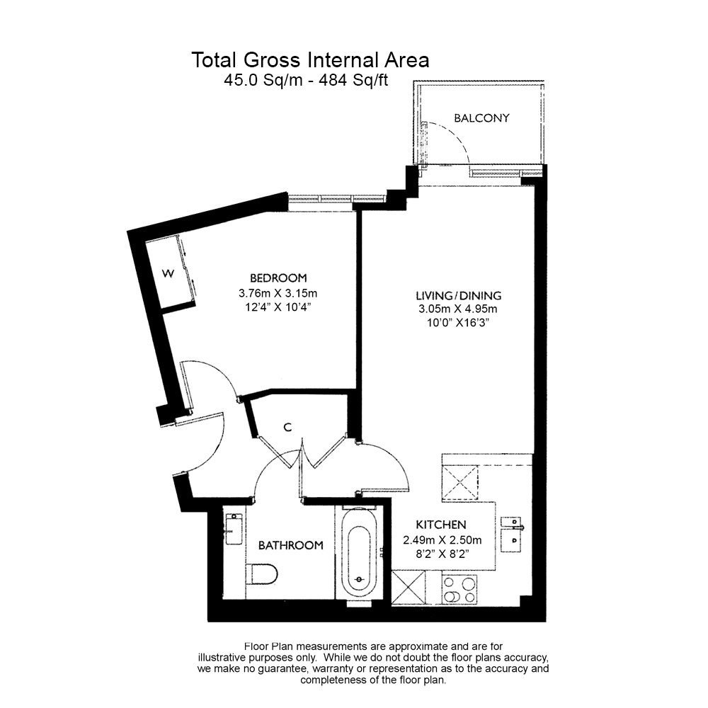 1  bedroom flat to rent in Kew Bridge Road, Brentford, TW8-Floorplan