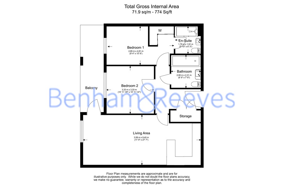 2  bedrooms flat to rent in Queenshurst Square, Kingston Upon Thames, KT2-Floorplan
