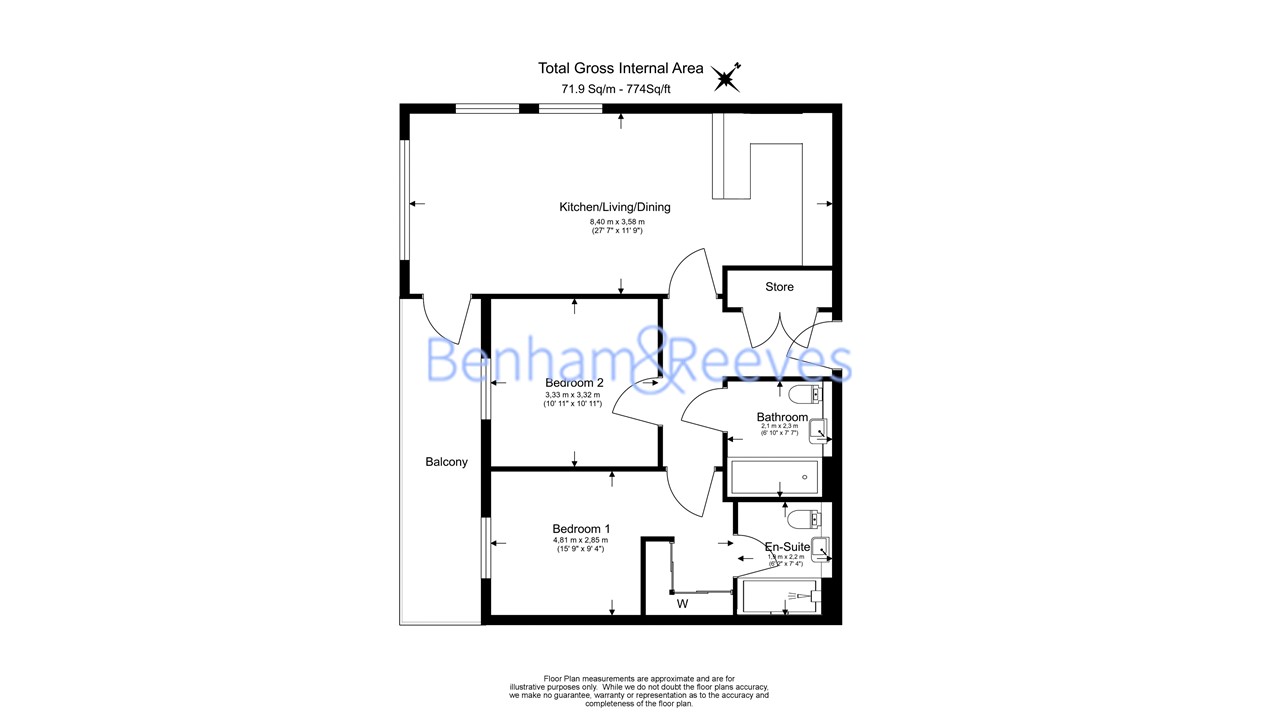 2  bedrooms flat to rent in QueenshurstSquare, Kingston Upon Thames, KT2-Floorplan
