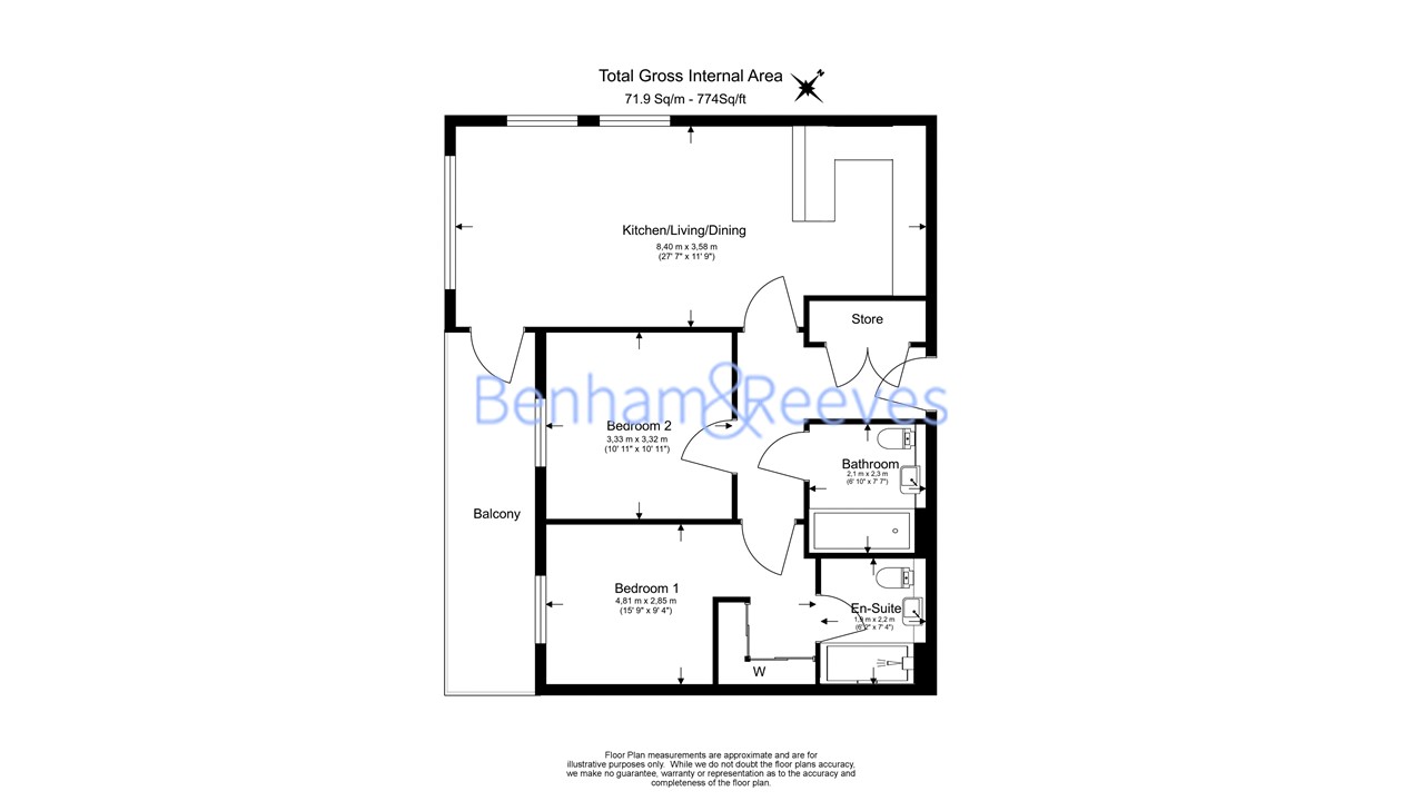 2 bedrooms flat to rent in QueenshurstSquare, Kingston Upon Thames, KT2-Floorplan