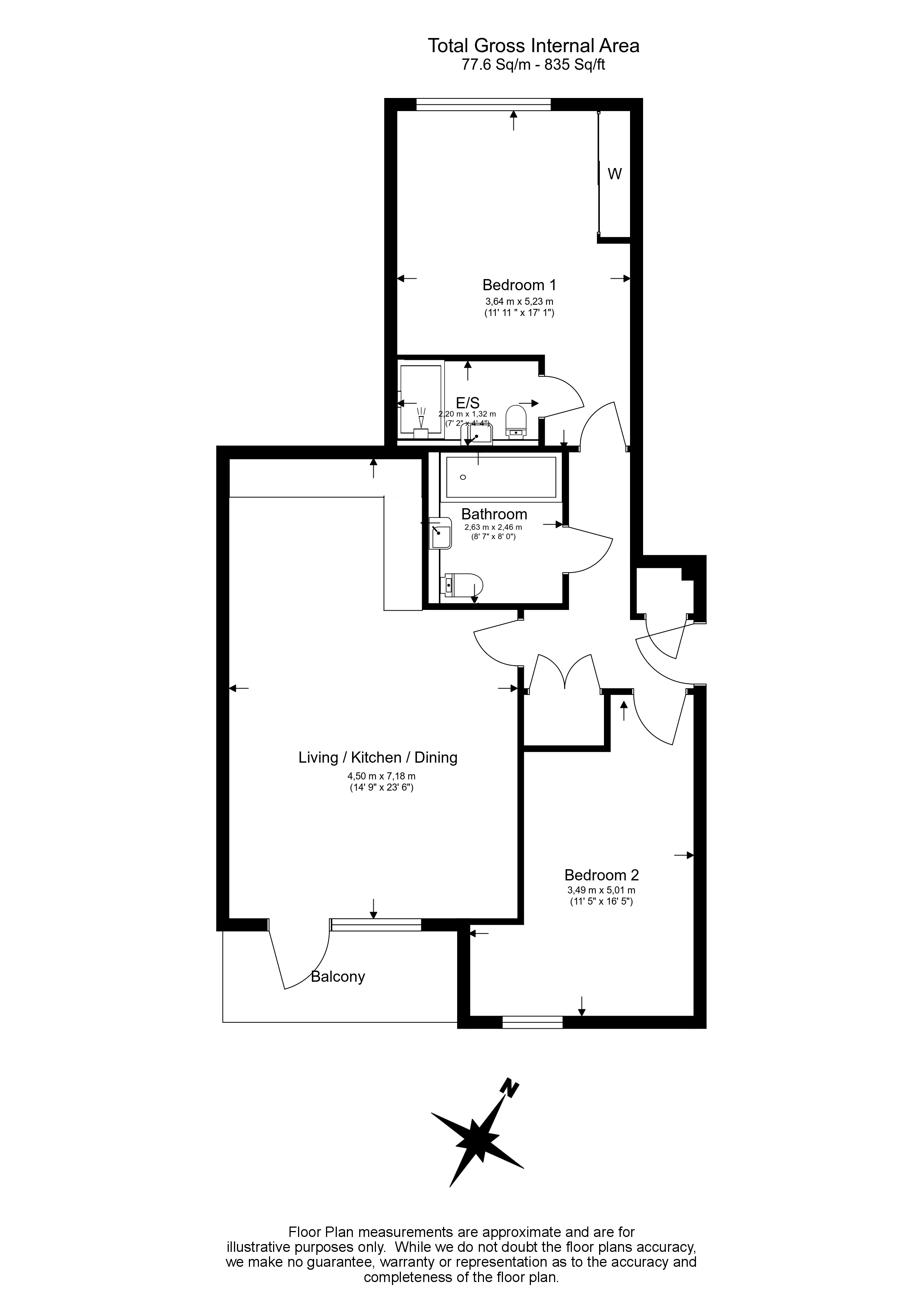 2 bedrooms flat to rent in QueenshurstSquare, Kingston Upon Thames, KT2-Floorplan