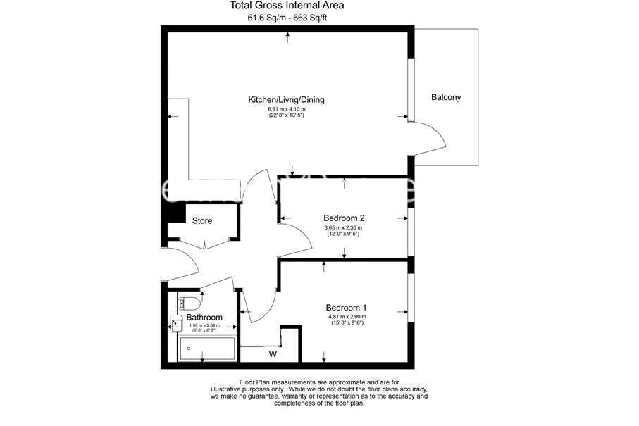 2  bedrooms flat to rent in Queenshurst Square, Kingston Upon Thames, KT2-Floorplan