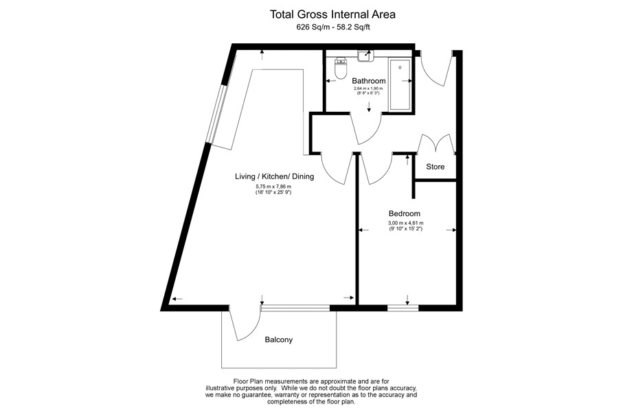 1  bedroom flat to rent in QueenshurstSquare, Kingston Upon Thames, KT2-Floorplan