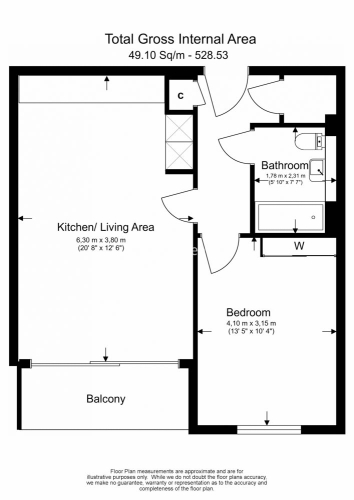 1  bedroom flat to rent in Pump House Crescent, Kew Bridge West, TW8-Floorplan
