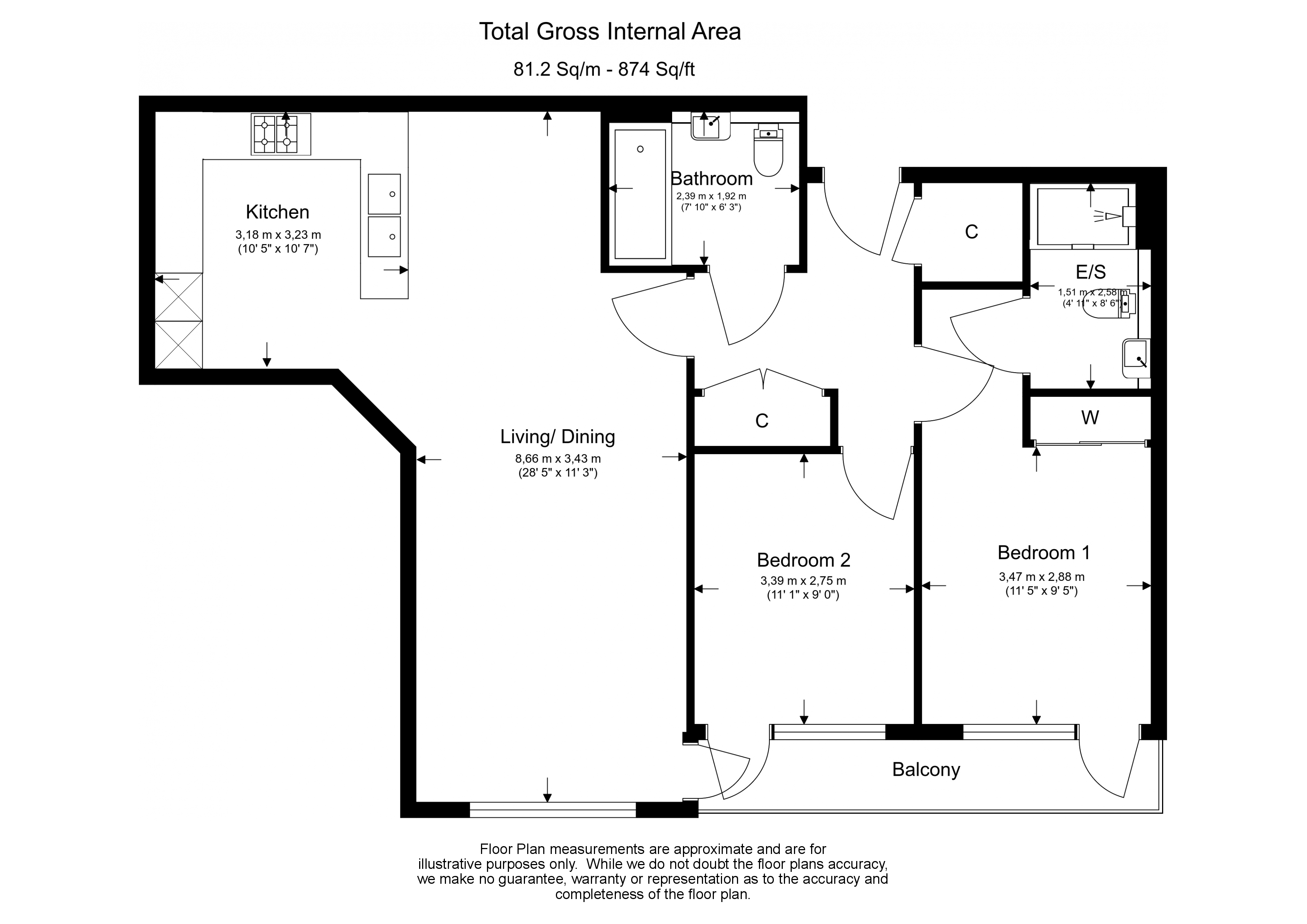 2 bedrooms flat to rent in Kew Bridge Road, Brentford, TW8-Floorplan