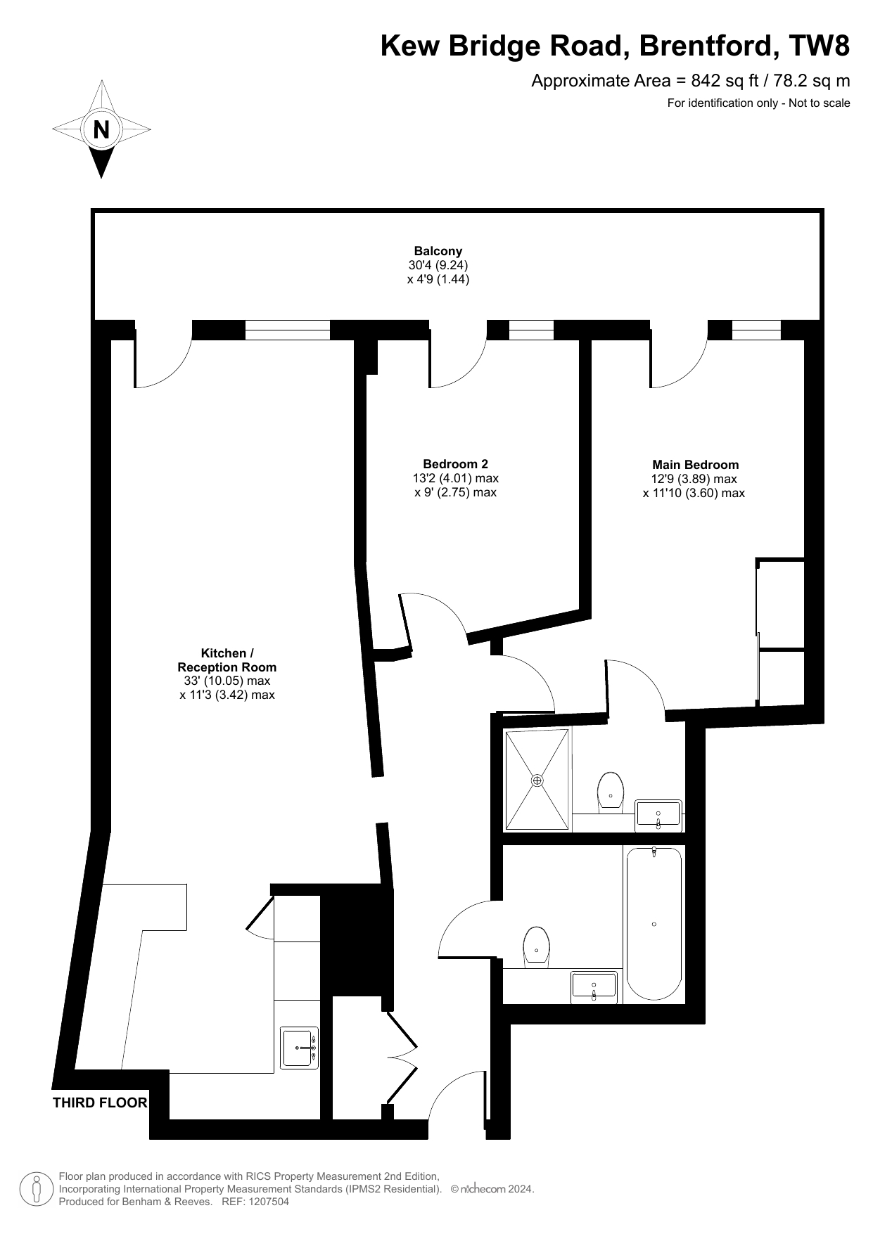2  bedrooms flat to rent in Kew Bridge Road, Brentford,TW8-Floorplan