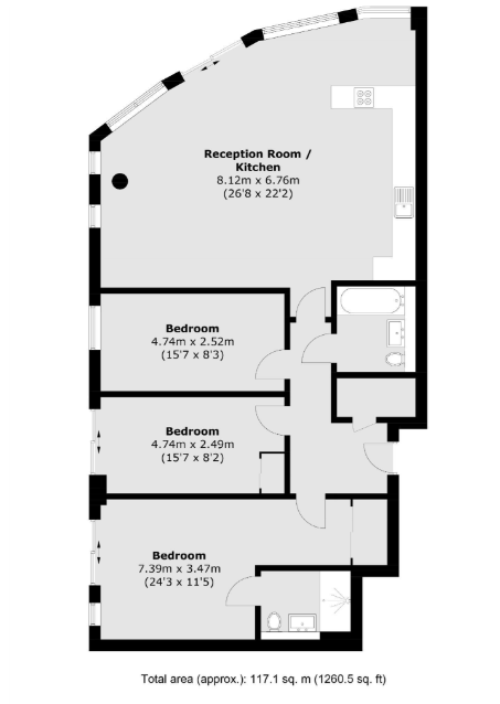 3  bedrooms flat to rent in Admiralty Building, Kingston Upon Thames, KT2-Floorplan